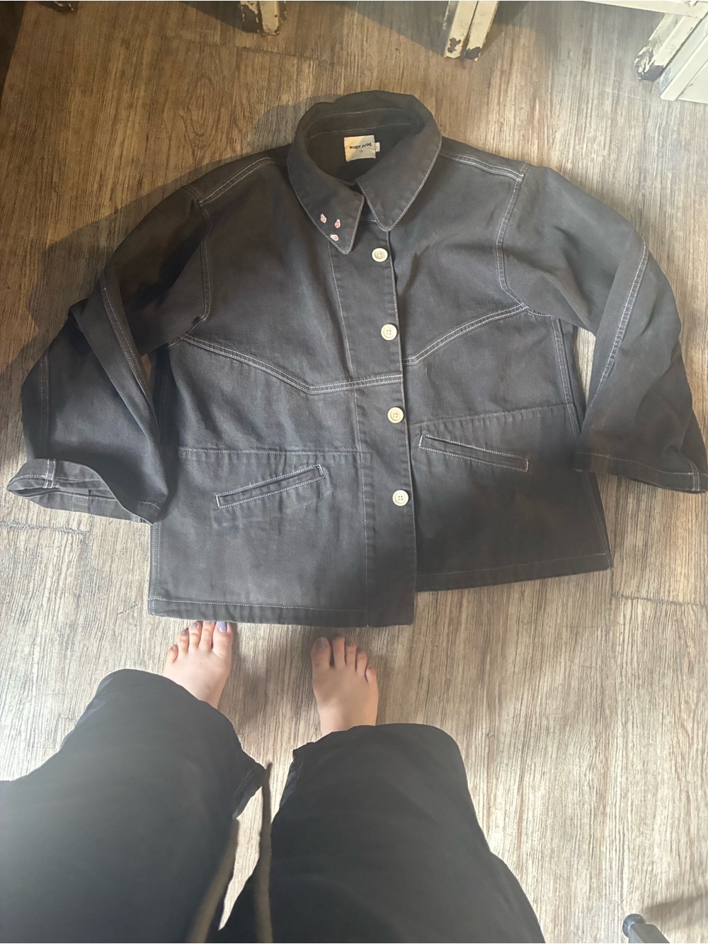 Dark Denim Button-Front Jacket - Black